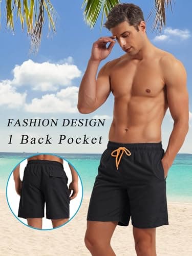 TACVASEN Swimming Shorts Men for Summer Vacation Quick Dry Swimsuit Men with Elastic Waistband and Pockets Fashion Beachwear Black — view 3