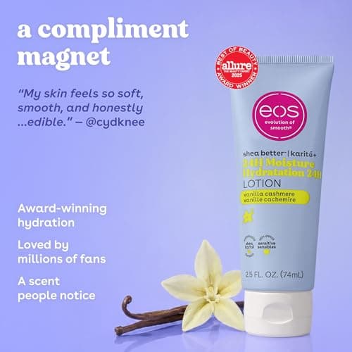 eos 24H Moisture Travel Body Lotion- Vanilla Cashmere, Travel Size Essential, Toiletries, Mini Body Lotion For Dry Skin, 2.5 fl oz — view 2