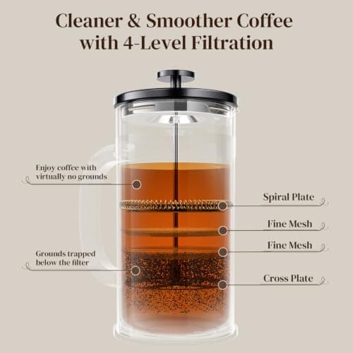 Veken French Press Coffee Maker, No Plastic Touching Cafe,34oz 1 L Cafetera — view 6