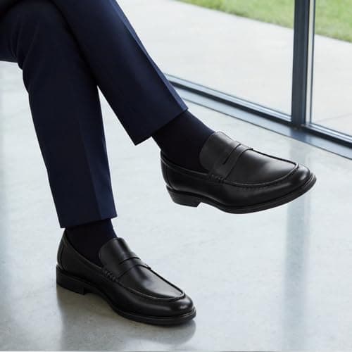 HEEZ Men's Penny Loafers, Casual Loafer Dress Shoes for Men Comfortable, Slip on Loafers for Business Formal Wedding Party Office Classic Black — view 2
