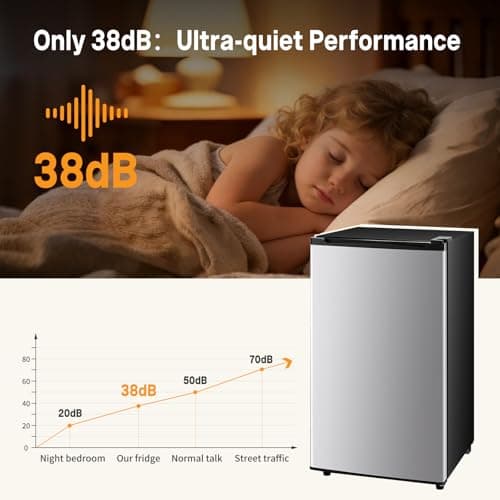 NEWBULIG Mini Fridge with Freezer 3.2 Cu.Ft Small Refrigerator for Office, Dorm, Small Fridge with Adjustable Thermostat, Energy Saving, Singel Door, Sliver — view 5