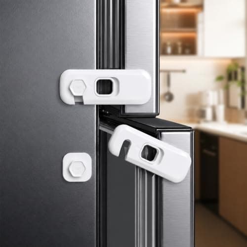 Blissleaf 2-Pack Fridge Locks, Child Proof Refrigerator/Freezer Door Lock, Child Safety Cabinet Lock with Adhesive Pads - Freezer Latch to Keep Door Closed for Latches,Drawer,Closets,Oven (White)