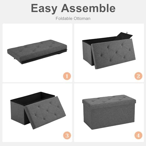 Sweetcrispy 30 Inch Folding Storage Ottoman Bench, Ottoman with Storage — view 5