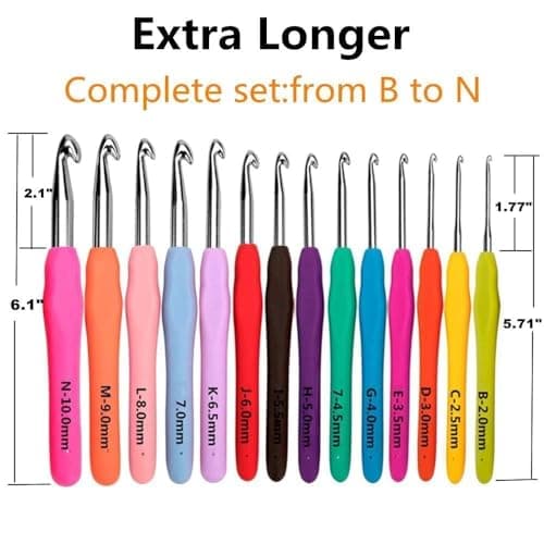 Yarniss Crochet Hooks,14 Size Crochet Set 2mm(B)-10mm(N), Ergonomic Crochet Hooks Set with Case for Beginner,Long Crochet Needles — view 3
