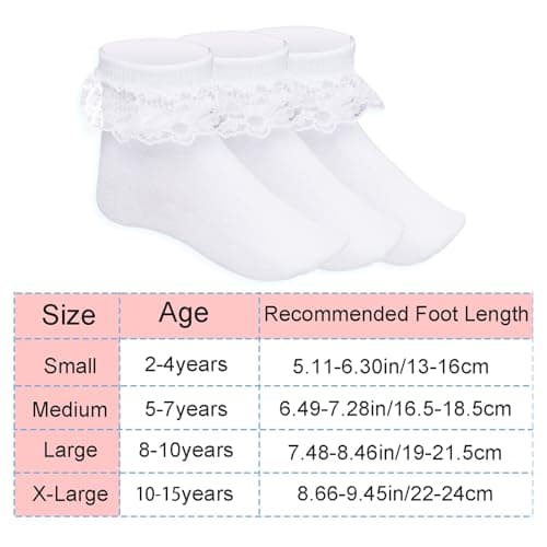 Pistha 3 Pairs Girls Ruffle Socks White Ruffled Lace Socks for Girls Toddler Frilly Dress(Aged 8-10 years) — view 3