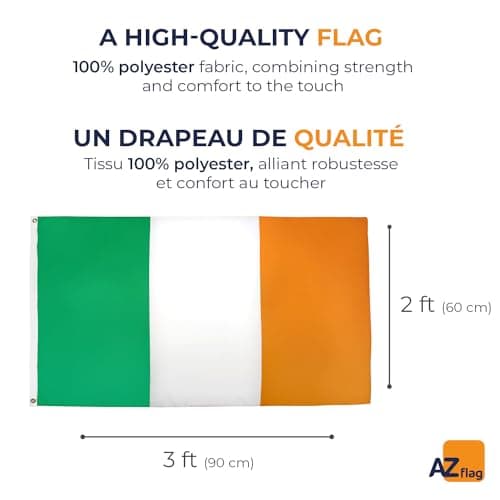 AZ FLAG - Ireland Flag - 90x60 Cm - 100D Polyester Irish Banner With Two Metal Grommets - Fade Resistant - Vivid Colors - 2' x 3' Feet - 2x3 Ft