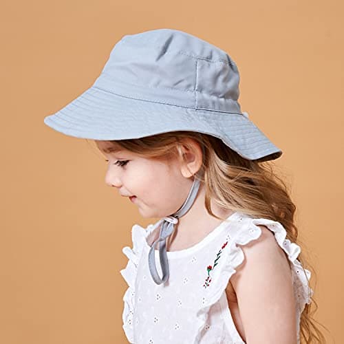 Mini angel Baby Sun Hat Kids Summer UPF 50+ Sun Protection Beach Wide Brim Toddler Baby Boy Girl Bucket Hat 2 Pcs (Solid Navy+Grey,2-6Years) — view 2
