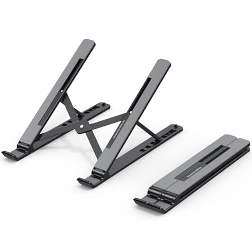 Laptop Stand, OMOTON Laptop Stand for Desk Ergonomic 7-Levels Angles Adjustable Computer Stand, Portable ABS Laptop Riser Holder Compatible with All Laptops and iPad（10-15.6"） (Black) — view 6