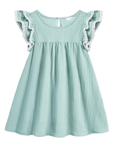 Arshiner Girls Summer Dress Toddler Ruffle Sleeve Dresses Girls Green Dress Kids Swing Boho Sundress 3t