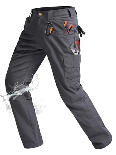 Rapoo Cargo Work Pants for Men Tactical Hiking Military Army Pants for Men Many Pockets Elastic Waistband Water Resistant Mens Ripstop Breathable Carpenter Pants Grey 34Wx30L