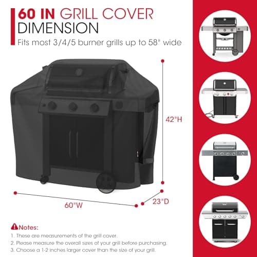 UNICOOK BBQ Cover 60 Inch, Heavy Duty Waterproof Housse BBQ, Special Fade and UV Resistant Outdoor Barbecue Grill Cover, Barbecue Accessories Compatible for Weber Char-Broil Nexgrill and More — view 2