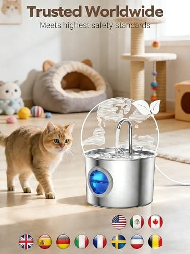 Premium Stainless Steel Cat Water Fountain 2.2L Automatic Pet Fountain Ultra-Quiet <25dB Cats Water Dispenser with Detachable Tank, Easy to Clean (Cat Water Fountain-2.2L) — view 5