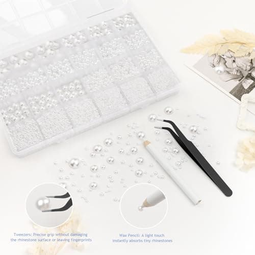 Bouiexye 13000 Pcs White Flatback Pearls 2/3/4/5/6/8/10mm Half Round Pearls for DIY Crafts Nail Art Shoes Mobile Phone Cases Etc — view 3