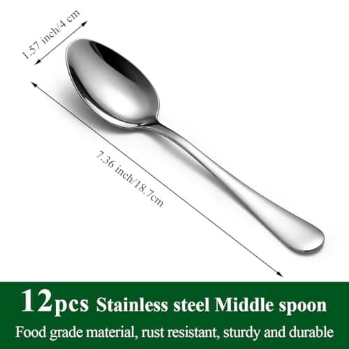 Dinner Spoons Set 12pcs, 18.7cm Soup Spoon Berglander Food Grade Stainless Steel Silverware Spoons, Metal Tablespoon for Restaurant, Mirror Polished, Dishwasher Safe