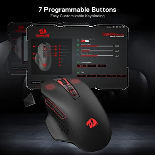 Redragon M656 Gainer Wireless Gaming Mouse, 4000 DPI 2.4Ghz Wireless Mouse w/ 5 DPI Levels, 7 Macro Buttons, Red LED Backlit & Pro Software/Drive Supported, for PC/Mac/Laptop — view 7