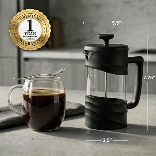 OVENTE 20oz French Press Coffee Maker with 4-Level Filtration, Black FPW20B — view 6