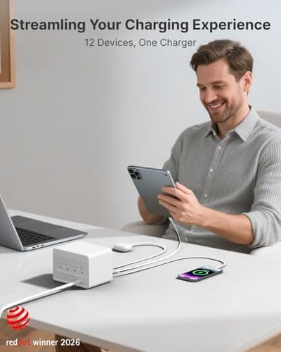 Gitryin 12-in-1 Desktop Charging Station with 4 Retractable Wall Chargers, 40W USB-C Power Strip with 4 AC, 4 USB C, 4 Type-C 33.5in Cables, Extension Cord with 1020J Surge Protection for Home Office — view 3
