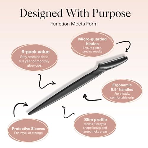 Kitsch Dermaplane Razor for Women Face – Face Razors for Women & Men, Eye Brow Razors & Face Shaver – Exfoliating Facial Razor & Dermaplaner as Skin Care Tool for Smoother Skin - Black, 6 pcs — view 3