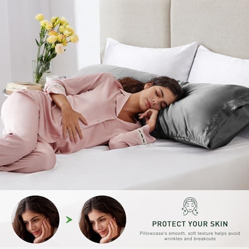 Love's cabin Body Pillow Cover, 20x54 inches Dark Grey Soft Satin Body Pillow case with Envelope Closure, Silky Slip Cooling Body Pillow Pillowcases for Hair and Skin, Similar to Silk Pillow Cases — view 2