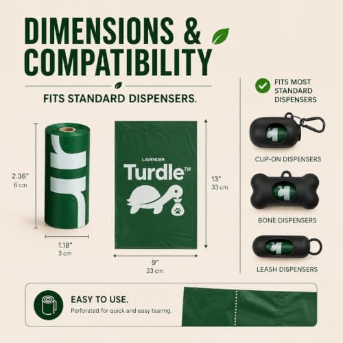 Turdle Dog Poop Bags – Premium Certified Compostable & Biodegradable Dog Waste Bags, Extra Thick Leak-Proof, Lavender Scented, Plant-Based, 270 Bags (18 Rolls) — view 4