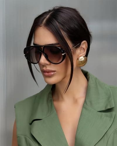 GUVIVI Retro Gold Aviator Sunglasses for Women Men, 2026 Metal Oversized 70s Aviators Black Vacation Beach Sun Glasses — view 2
