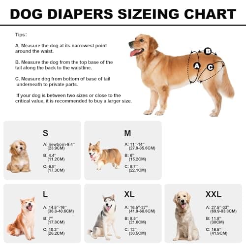 Reusable Dog Diapers Female Medium Washable, Premium Doggie Diaper for Dogs, Pack of 3, Highly Absorbent Dog Diaper for Heat, Incontinence and Puppy Training(M) — view 3
