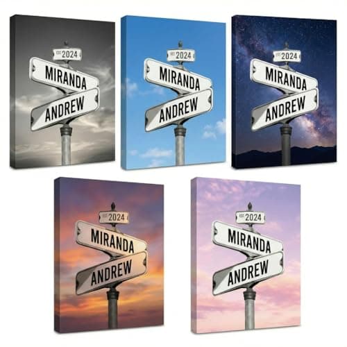 TWING Personalized Street Sign Wall Art for Couples,Custom Name & Date Street Sign Poster Canvas, Wedding Anniversary Present, Gift for Couple Girlfriend Boyfriend 12" W x 16" L （Made in USA） — view 5