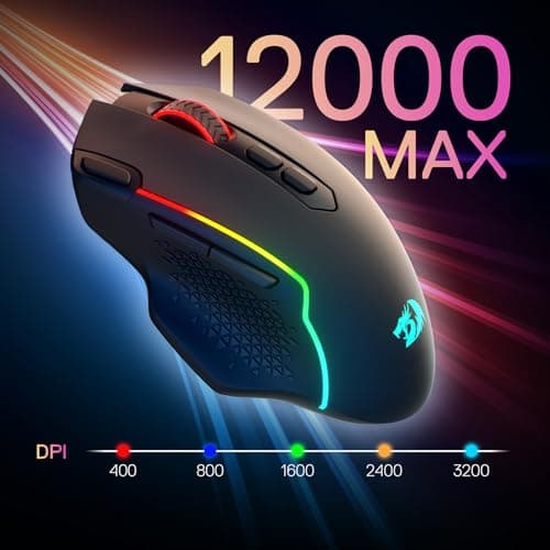 Redragon M810 MAX 3-Mode Wireless Gaming Mouse, 12000 DPI Wired/Wireless RGB Mouse w/Rapid Fire Key, 8 Macro Buttons, 188-Hour Reliable Power Capacity for PC/Mac/Laptop — view 6