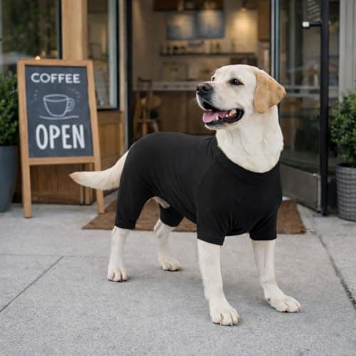 ADKLHX Dog Full Bodysuit – Stretchy Yoga Fabric 4-Leg Dog Pajamas, Breathable & Lightweight Dog Onesie for Indoor & Outdoor, Shedding Control & Travel Wear Black M — view 3