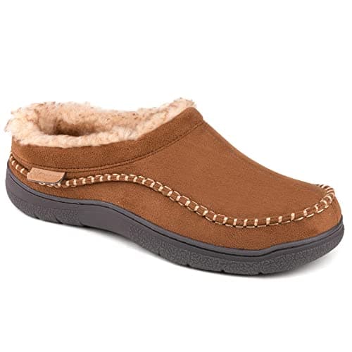 Zigzagger Men's Slip On Moccasin Slippers, Indoor/Outdoor Warm Fuzzy Comfy House Shoes, Fluffy Wide Loafer Slippers, Tan, 9-10 US — view 3