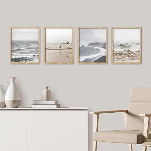 SIGNWIN Framed White Minimal Ocean Beach Seashore Coastals Wall Art, Set of 4 Landscape Colorful Wall Decor Prints, Nature Wilderness Wall Décor for Living Room, Bedroom - 11"x14" Natural — view 2