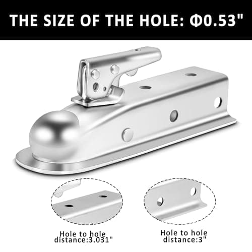 METOWARE Straight Trailer Coupler for 2" Channel, 2" Ball Trailer Tongue Coupler 3,500LBS — view 3