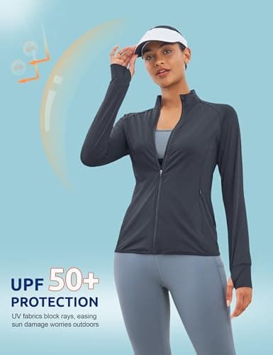 MAGCOMSEN Women's UPF 50+ Athletic Jackets Zip Up Lightweight Sun Protection Shirts with Thumb Holes Workout Dark Grey 2XL — view 4