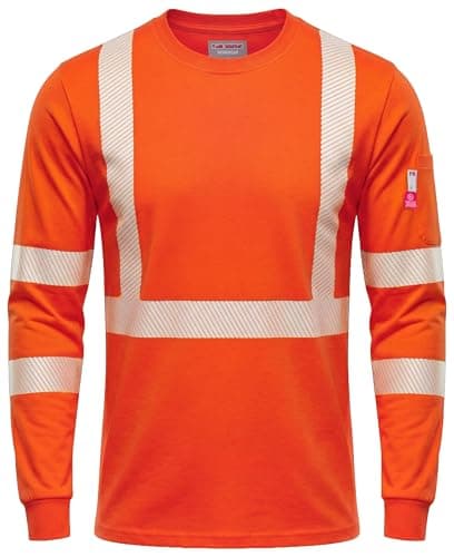 KONRECO FR Tee Shirts High Visibility Lightweight 6oz Long Sleeve Hi-Vis Flame Resistant Safety Shirts CAT 2, Heather Orange, Large