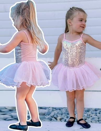 Zaclotre Girls Sequin Leotard Sparkly Strap Ballet Skirted Leotards Tutu Dress Ballerina Outfit Dance Costume for Kids — view 6
