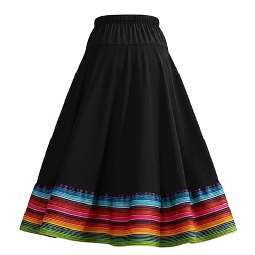 Women Long Full Circle Folklorico Dance Skirts Spanish Bull Folkloric Mexican Flamenco Performance Costume Clothes Black-XXXXL — view 6