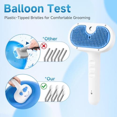 Pet Steam Brush for Dog & Cat - 3-in-1 Steam Grooming Brush for Shedding & Hair Removal - Self Cleaning Spray Comb with Mist for Long Haired Pets - Includes 1*Waterless Shampoo, Blue. — view 3