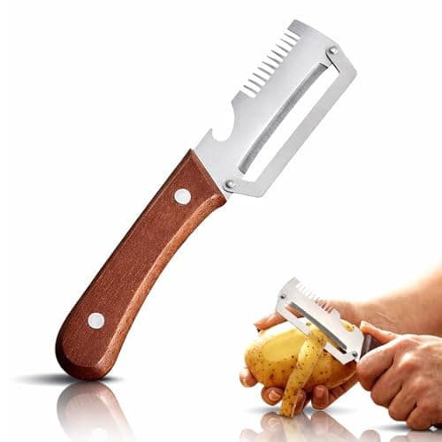 Multi-functional Vegetable Peeler, 2026 Ktchen Multi-function Stainless Steel Thickened Fruit Peeler Knife with Wooden Handle, 3-1,Suitable for Peeling Fruits and Shredding Scallions (1PCS)