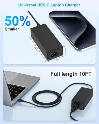 INEXEWOC USB C Laptop Charger 45W Compatible with hp chromebook/Spectre X360, Lenovo ThinkPad/Yoga, Dell Chromebook/Latitude, Acer, Asus, Samsung, Google Series Universal Chromebook Type C Power Cord — view 5
