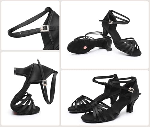Rosefinch Latin Dance Shoes for Womens Satin Ballroom Salsa Practice Performance Wedding Dancing Shoes High Heels Dancing Shoes for Girls Ladies 5cm Black 39 — view 4