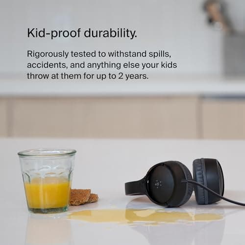 Belkin SoundForm Mini Kids Wired Headphones with Built-in Microphone & Fun Stickers, 85dB Safe Volume Limit – for Online Learning, Travel, Compatible w/iPhone 15, iPad, Galaxy S23, & More - Black — view 2