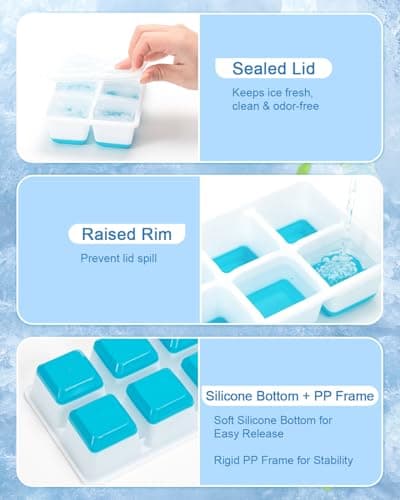 3 Pack Large Ice Cube Tray with Lid, Easy Release Freezer Molds-Blue — view 2