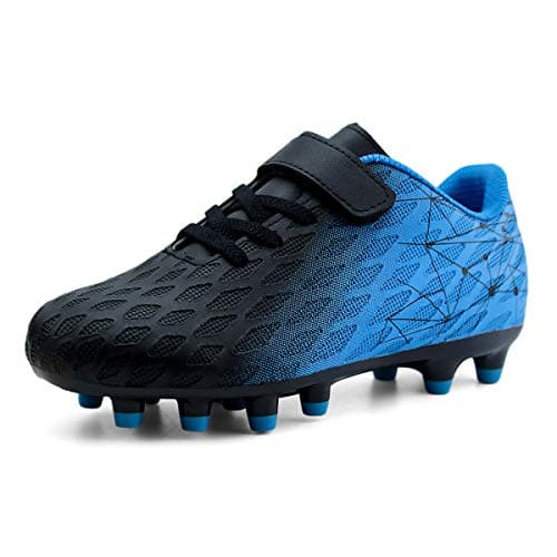 brooman Kids Firm Ground Soccer Cleats Girls Boys Athletic Football Shoes (1 JA,Black Blue)