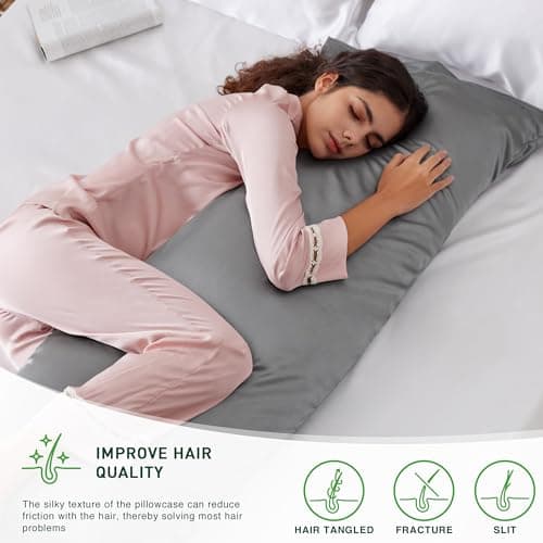 Love's cabin Body Pillow Cover, 20x54 inches Dark Grey Soft Satin Body Pillow case with Envelope Closure, Silky Slip Cooling Body Pillow Pillowcases for Hair and Skin, Similar to Silk Pillow Cases