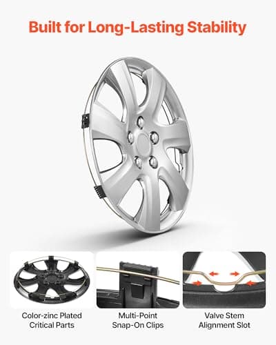 VEVOR Hubcaps Wheel Covers, 16 Inch Set of 4 Wheel Rim Cover Hubcaps OEM Style Replacement, R16 Size Snap On Car Hub Caps, Universal 7-Spoke ABS Tire Rim Caps for Hyundai Chevrolet Ford Honda, Silver — view 4