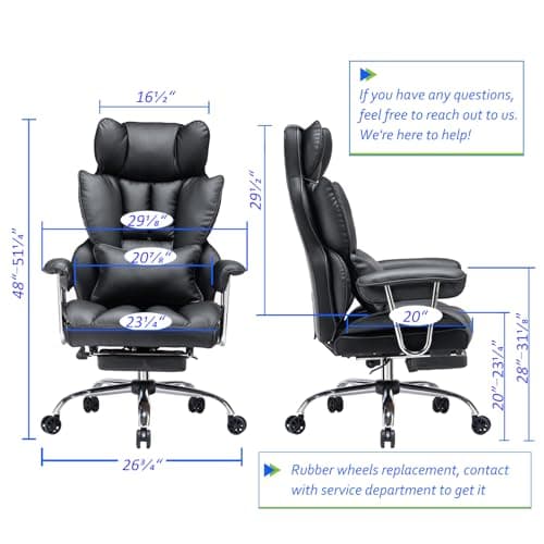 Efomao Big and Tall Office Chair with Foot Rest 400LBS, PU Leather Computer Chair, Heavy Duty Executive Office Chair with Lumbar Support, Black Home Office Chairs — view 2