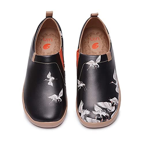 UIN Women's Walking Travel Shoes Slip On Microfiber Leather Casual Loafers Lightweight Comfort Fashion Sneaker Crane in Dark (10)