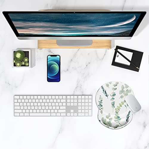 ITNRSIIET Ergonomic Mouse Pad with Gel Wrist Support Small Wrist Rest Smooth Surface Non-Slip PU Base Comfortable Office Supplies Pain Relief, 8.7 x 7.2 inches, Eucalyptus Branches — view 6