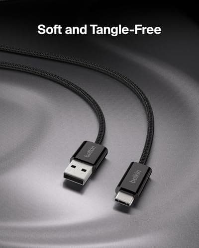 Belkin USB A to USB C Cable, 6.6ft, 15W - Type C Charger, iPhone Charger Cord, Soft, Braided, Flexible for iPhone 17 & 16, Galaxy S26, Pixel 10, iPad Pro, Airpods Pro, Switch & More - Black — view 3