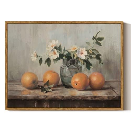 ARPEOTCY Framed Canvas Wall Art, Farmhouse Vintage Wall Decor, Oranges Still Life Painting for Country Kitchen Bedroom Shelf, Rustic Cottagecore Pictures Decorations, 12x16inch
